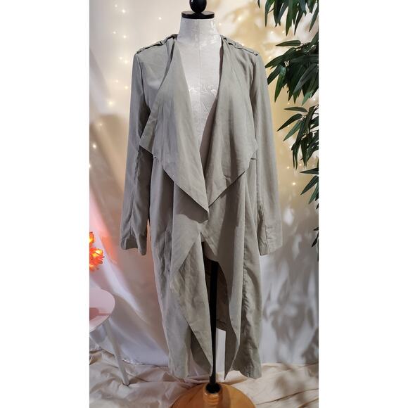 Missguided Vegan Suede Longline Waterfall Trench Jacket Womens Size 10 Beige Tan - Picture 1 of 8